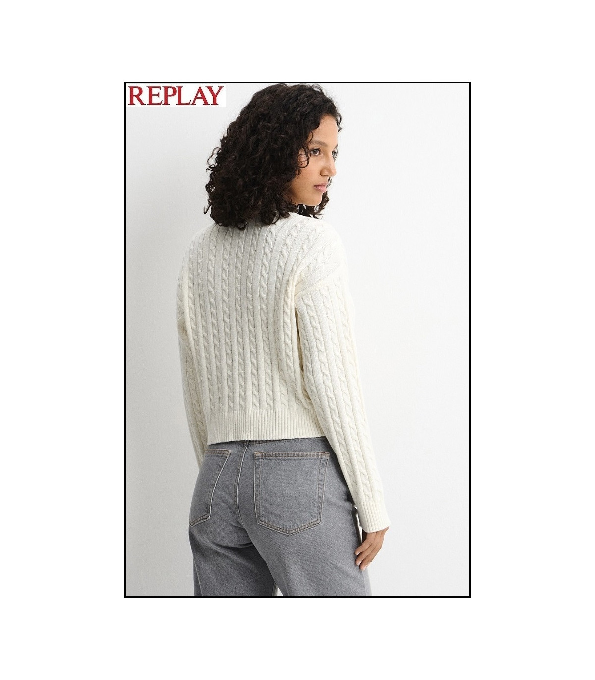 JERSEY BLANCO CORTO DE TRENZAS CON LOGOTIPO REPLAY