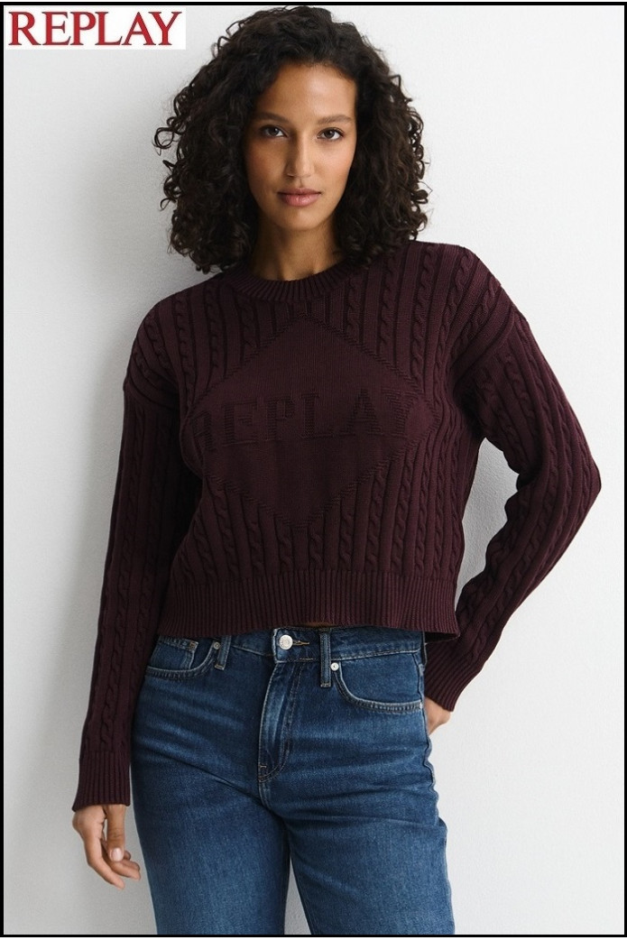 JERSEY MARRÓN CORTO DE TRENZAS CON LOGOTIPO REPLAY