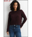 JERSEY MARRÓN CORTO DE TRENZAS CON LOGOTIPO REPLAY