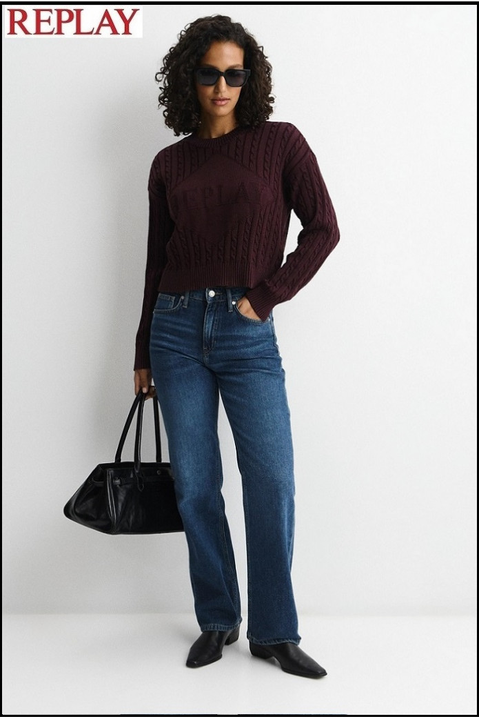 JERSEY MARRÓN CORTO DE TRENZAS CON LOGOTIPO REPLAY