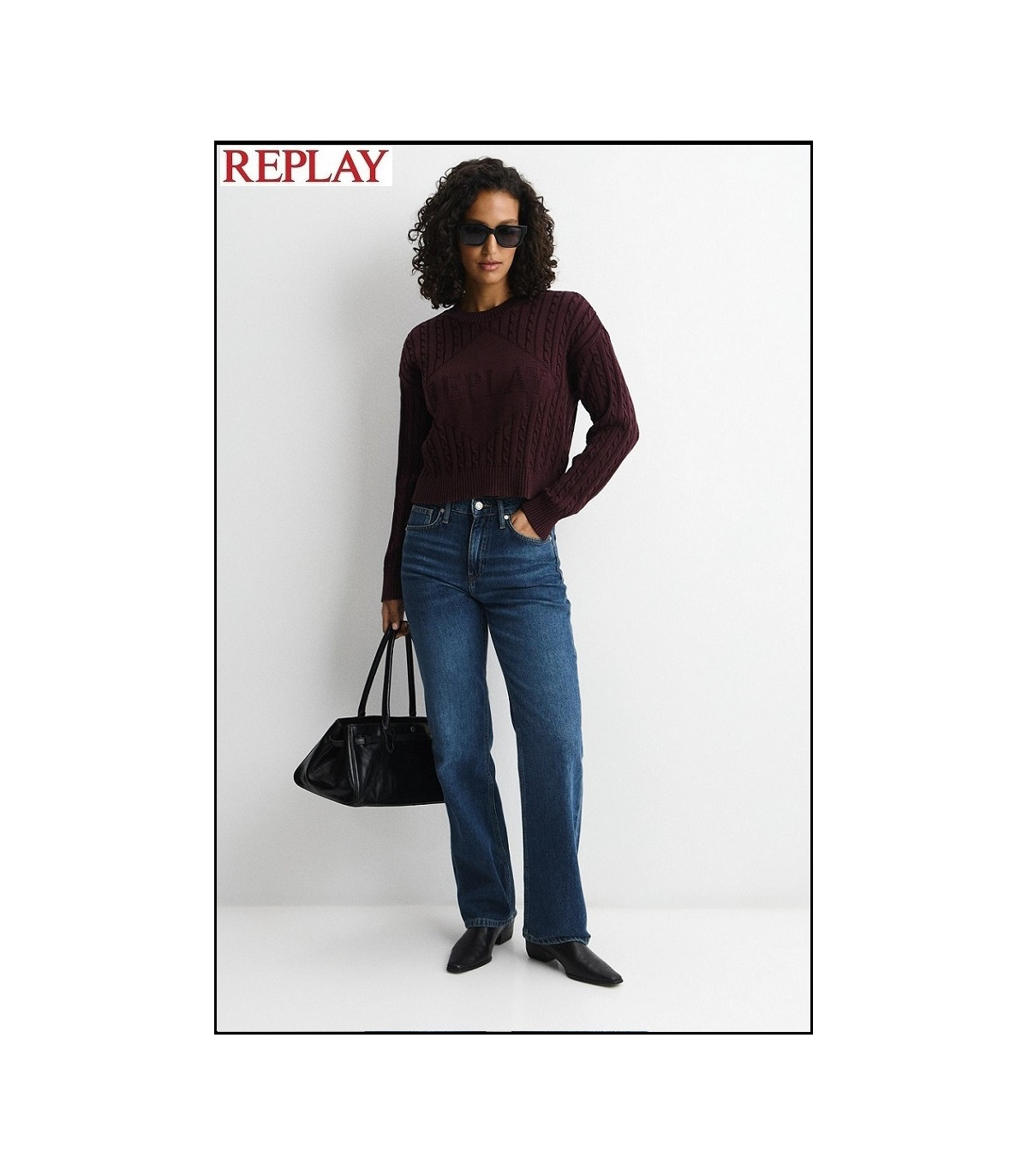 JERSEY MARRÓN CORTO DE TRENZAS CON LOGOTIPO REPLAY