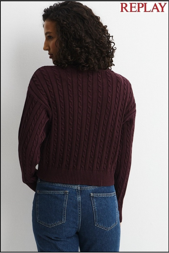 JERSEY MARRÓN CORTO DE TRENZAS CON LOGOTIPO REPLAY