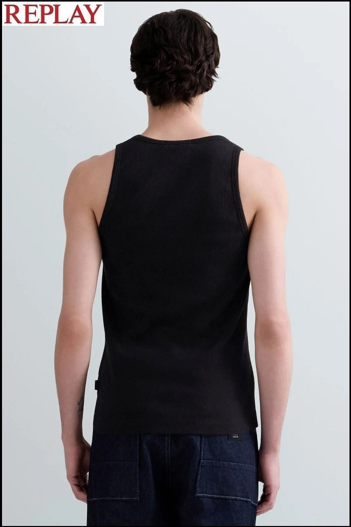 CAMISETA NEGRA SIN MANGAS DE ALGODÓN ACANALADO