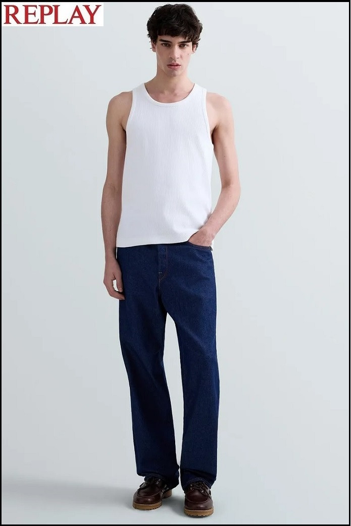 CAMISETA BLANCA SIN MANGAS DE ALGODÓN ACANALADO