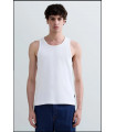 CAMISETA BLANCA SIN MANGAS DE ALGODÓN ACANALADO