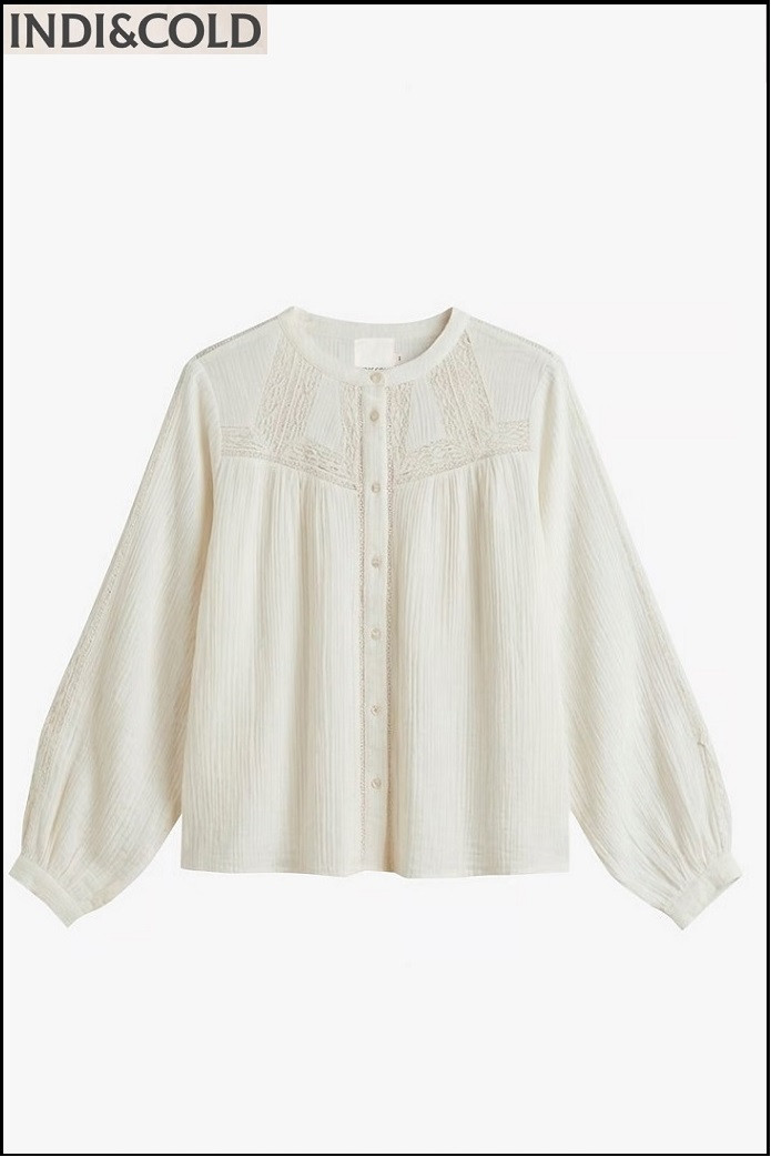 CAMISA COMBINADA CON PUNTILLAS CRUDO INDI&COLD