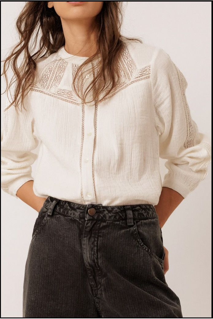 CAMISA COMBINADA CON PUNTILLAS CRUDO INDI&COLD