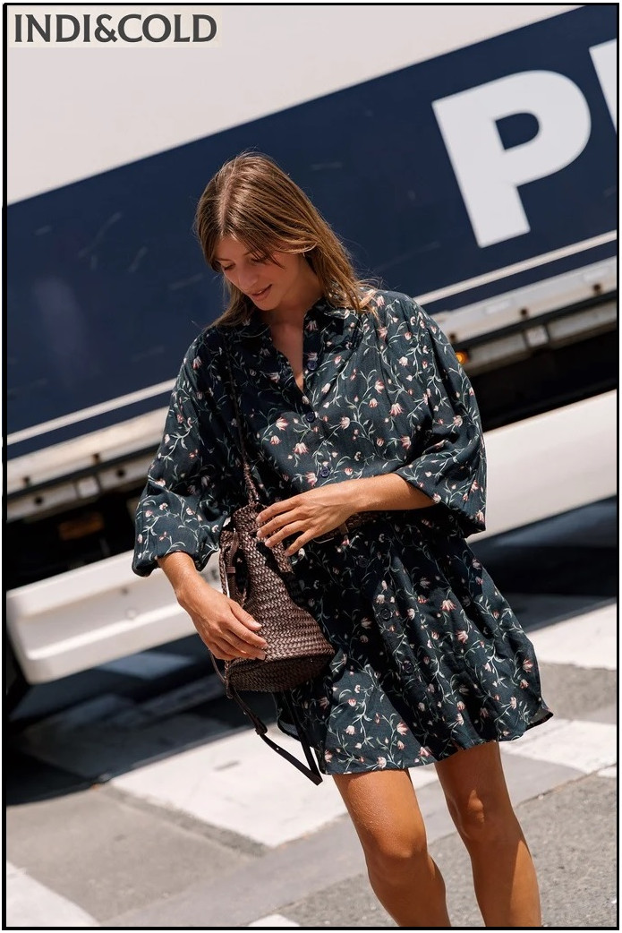 VESTIDO CAMISERO ESTAMPADO FLORAL INDI&COLD