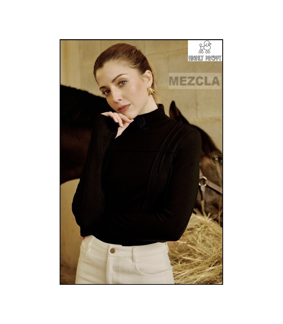 TOP NEGRO CUELLO SUBIDO HIGHLY PREPPY