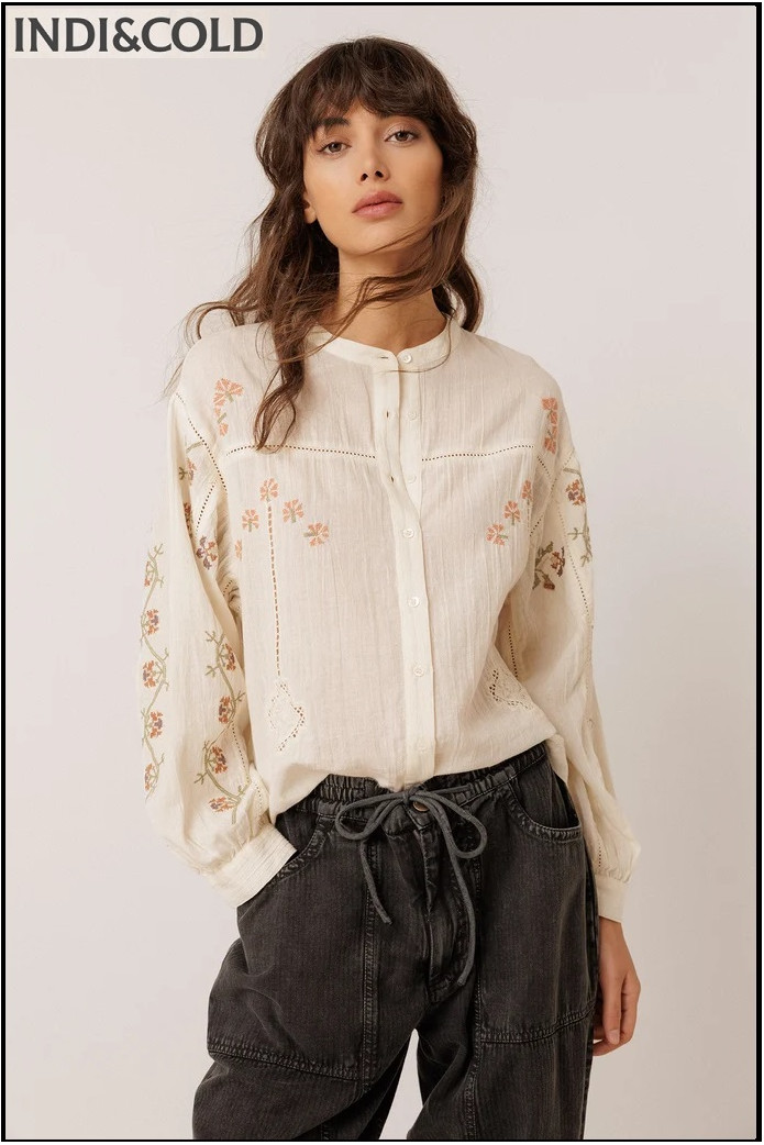 CAMISA BORDADA CON VOLUMEN CRUDO INDI&COLD
