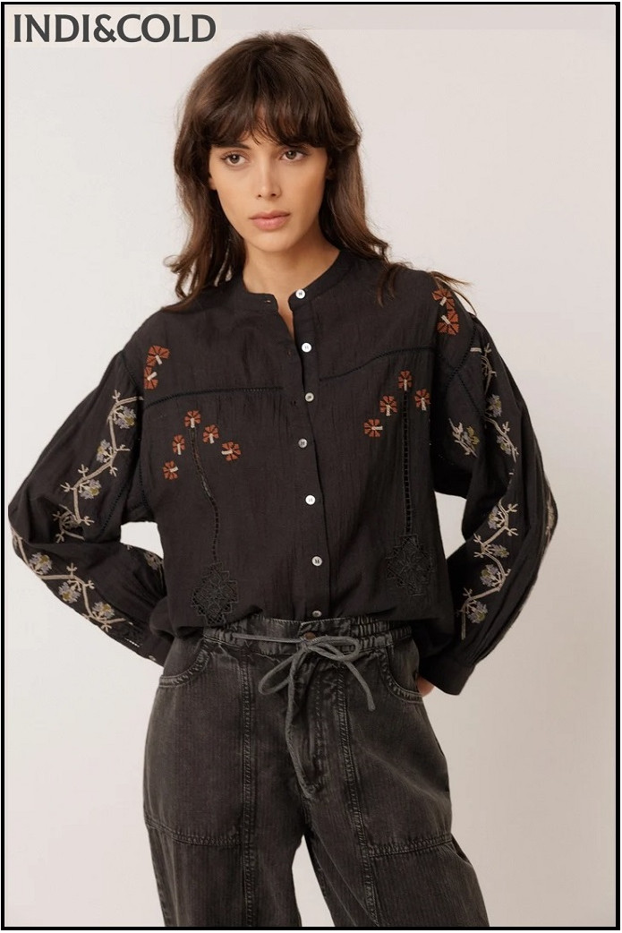 CAMISA BORDADA CON VOLUMEN NEGRO INDI&COLD