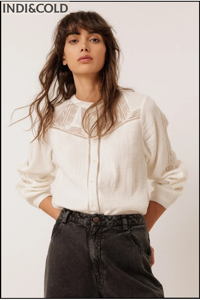 CAMISA COMBINADA CON PUNTILLAS CRUDO INDI&COLD