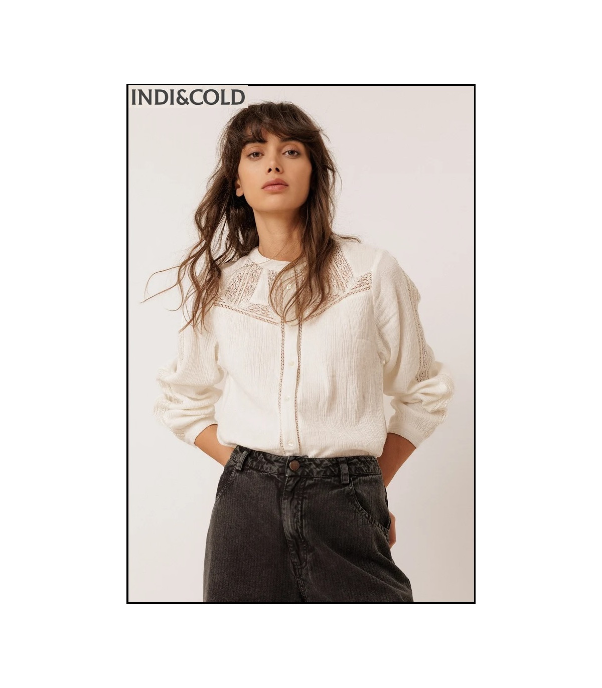CAMISA COMBINADA CON PUNTILLAS CRUDO INDI&COLD