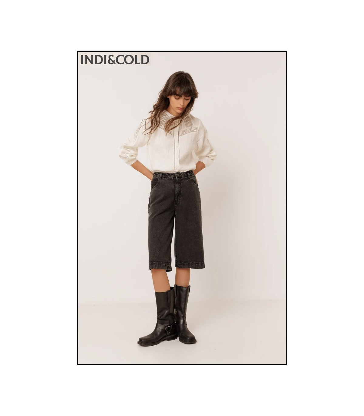 CAMISA COMBINADA CON PUNTILLAS CRUDO INDI&COLD