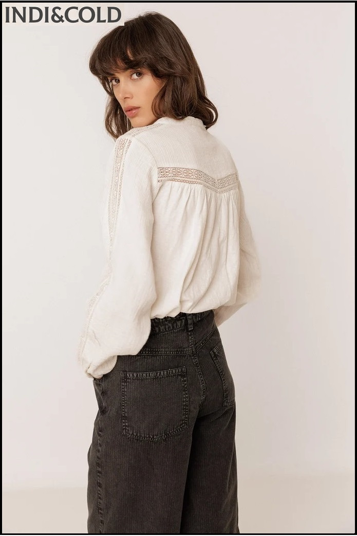 CAMISA COMBINADA CON PUNTILLAS CRUDO INDI&COLD