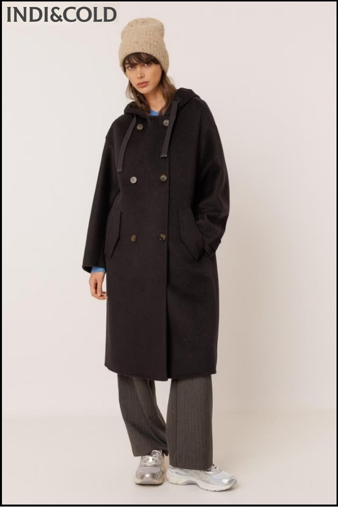MAXI ABRIGO LANA CON CAPUCHA MARINO INDI&COLD
