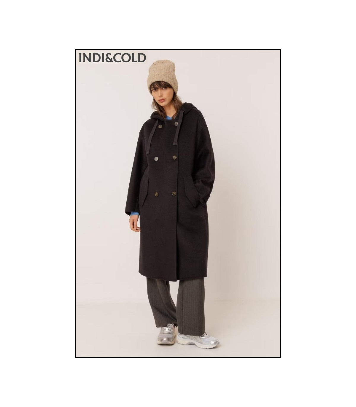 MAXI ABRIGO LANA CON CAPUCHA MARINO INDI&COLD