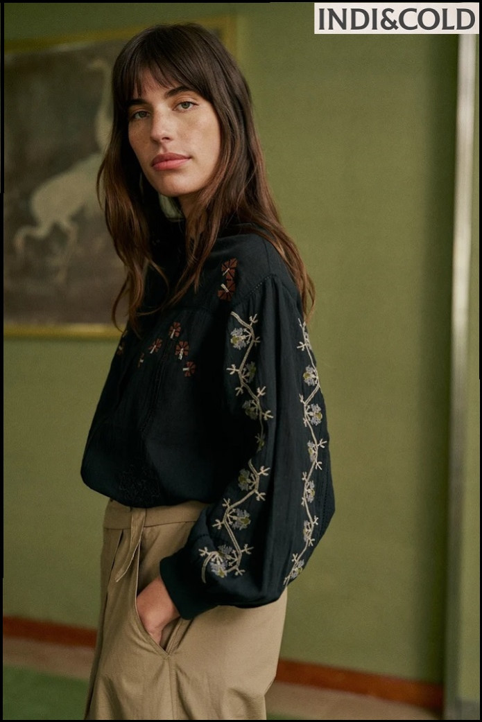 CAMISA BORDADA CON VOLUMEN NEGRO INDI&COLD
