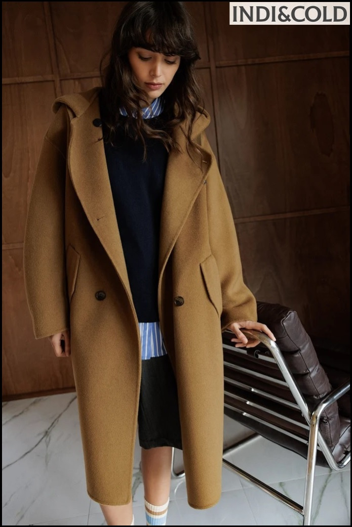 MAXI ABRIGO LANA CON CAPUCHA CAMEL INDI&COLD
