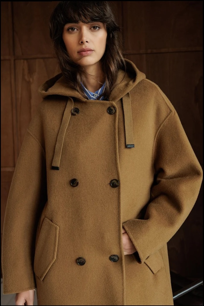MAXI ABRIGO LANA CON CAPUCHA CAMEL INDI&COLD