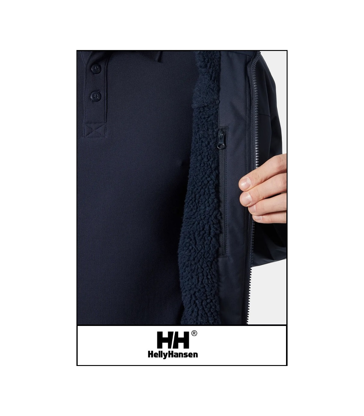 CREW HOODED PILE JACKET NAVY HELLY HANSEN