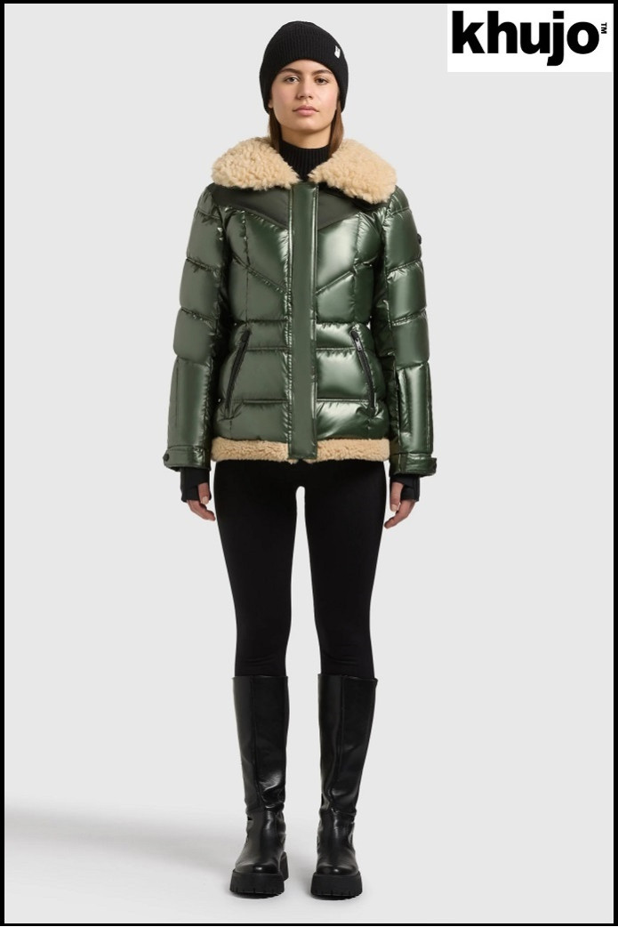 PARKA VERDE BRILLANTE CON PELO KHUJO