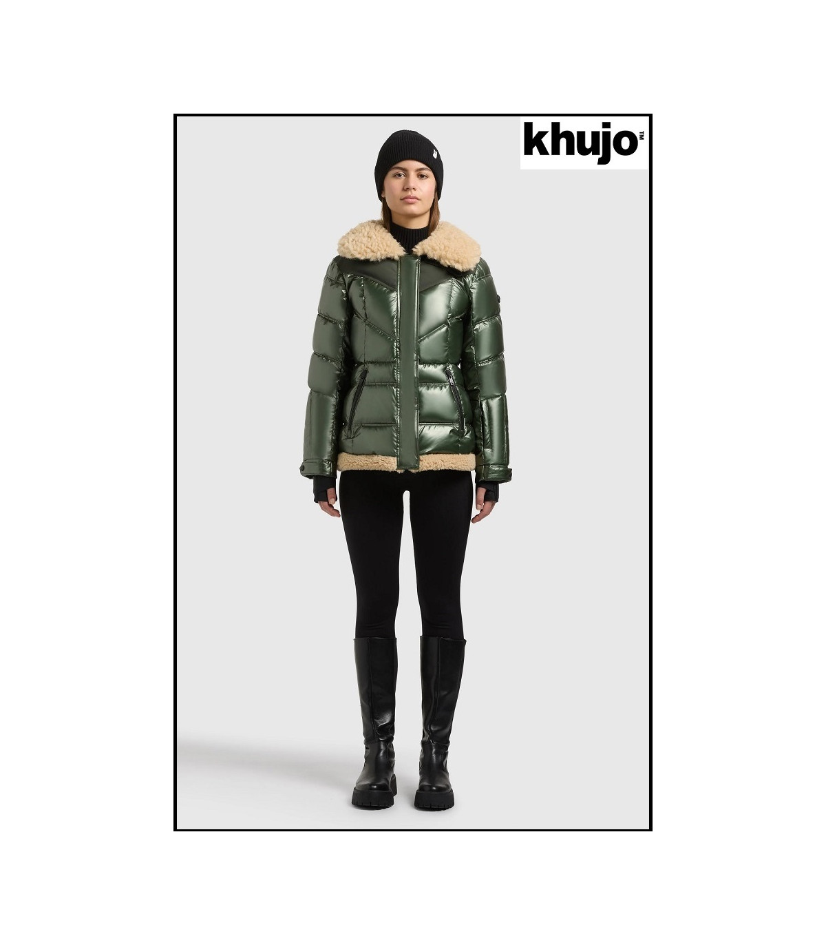 PARKA VERDE BRILLANTE CON PELO KHUJO