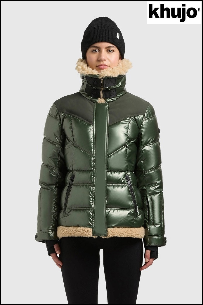 PARKA VERDE BRILLANTE CON PELO KHUJO