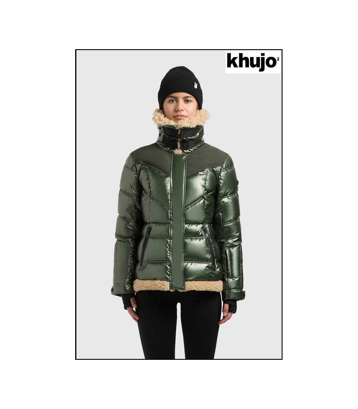 PARKA VERDE BRILLANTE CON PELO KHUJO
