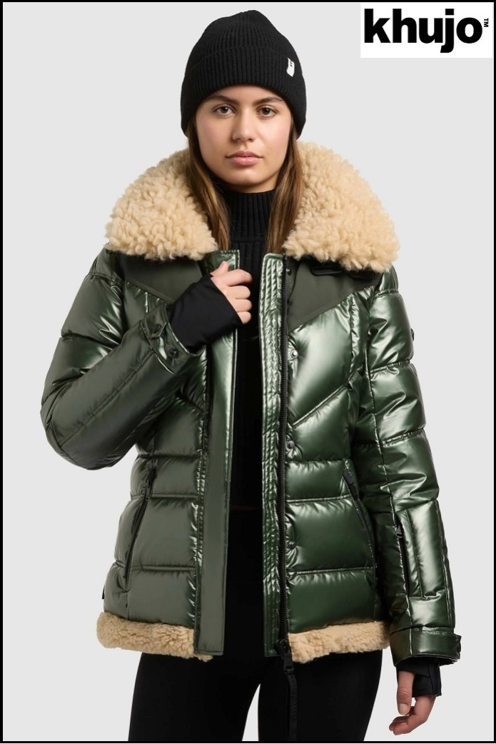 PARKA VERDE BRILLANTE CON PELO KHUJO