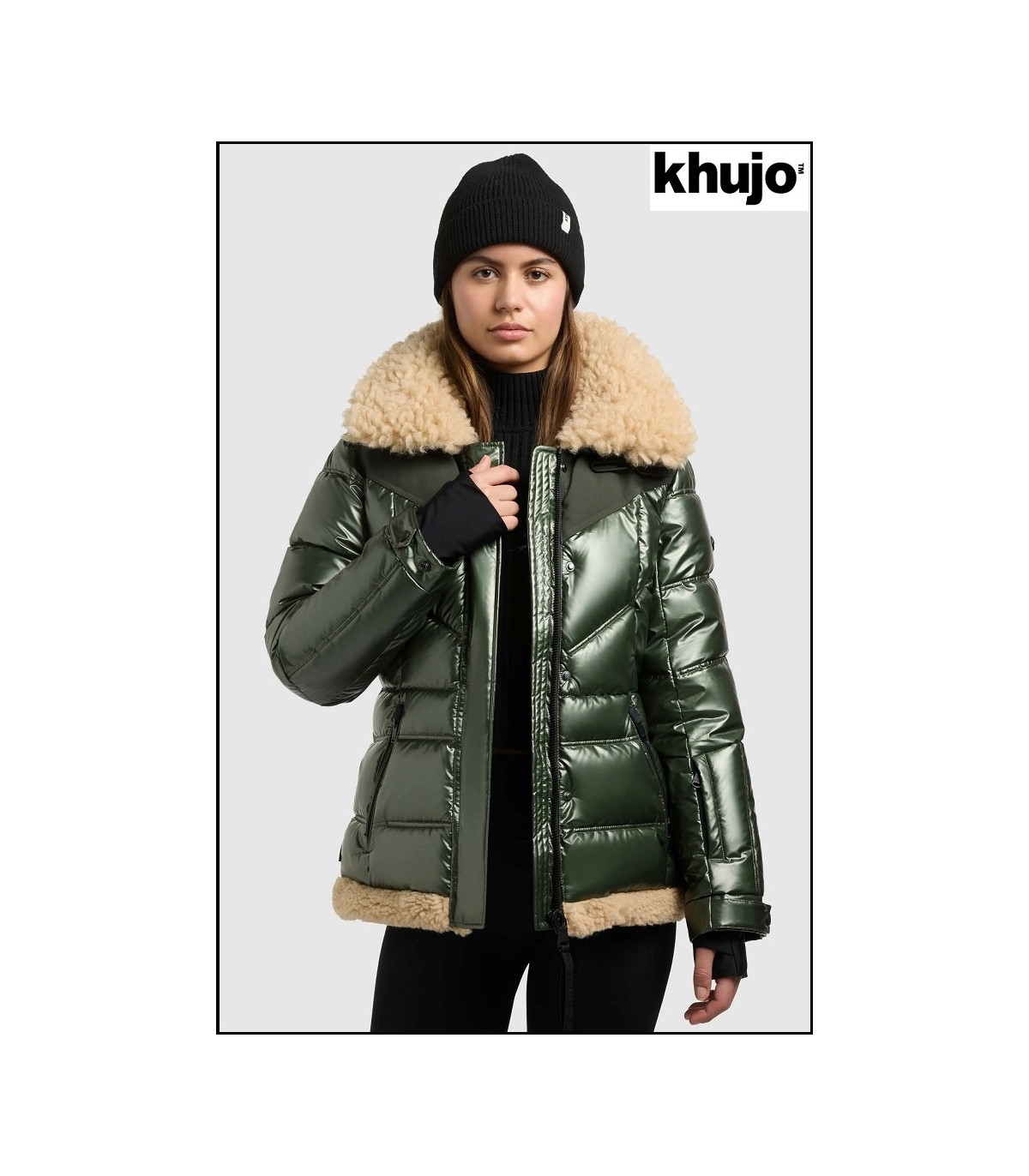 PARKA VERDE BRILLANTE CON PELO KHUJO